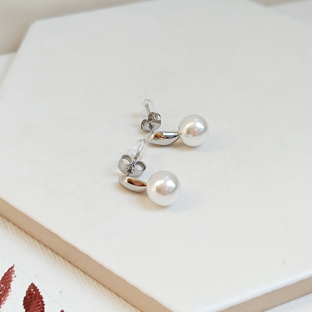 Pendientes Gota Con Perla Plateado