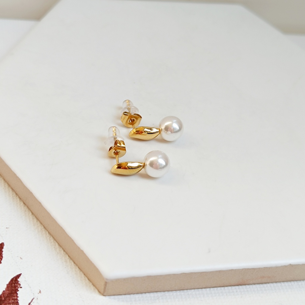 Pendientes Gota Con Perla Dorado