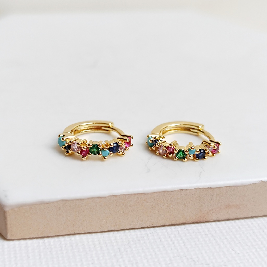 Aros Mini Circonitas De Colores Dorado