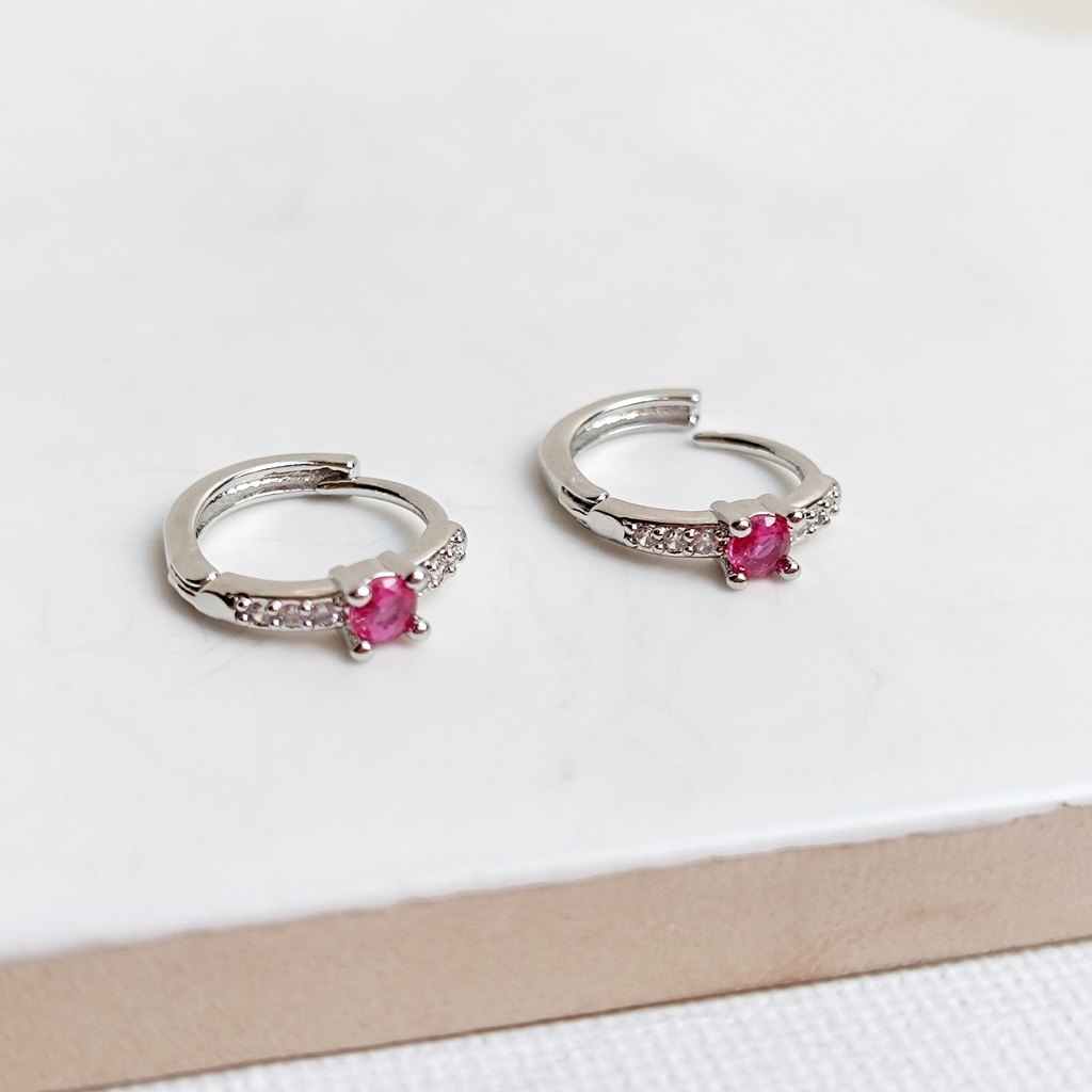 Aros Mini Circonitas Rosa Plateado