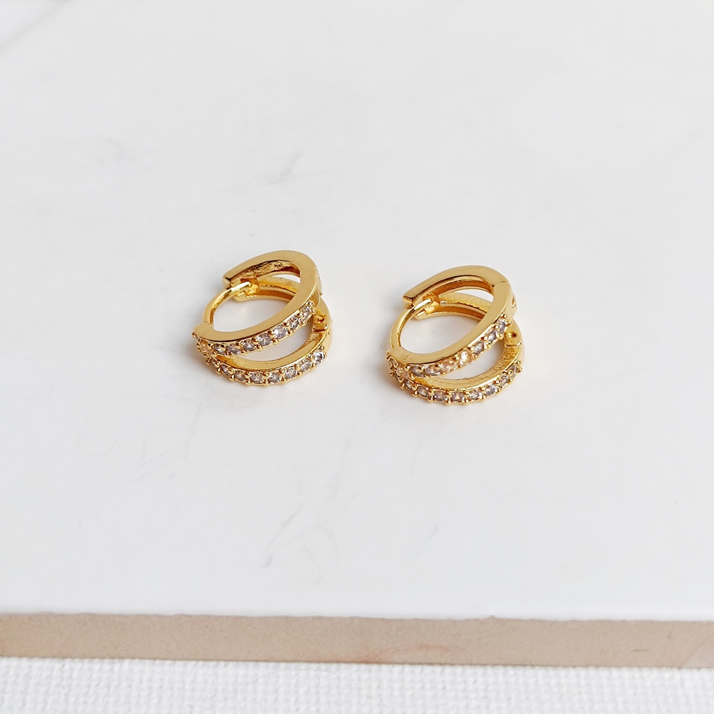 Aros Mini Circonitas Doble Dorado