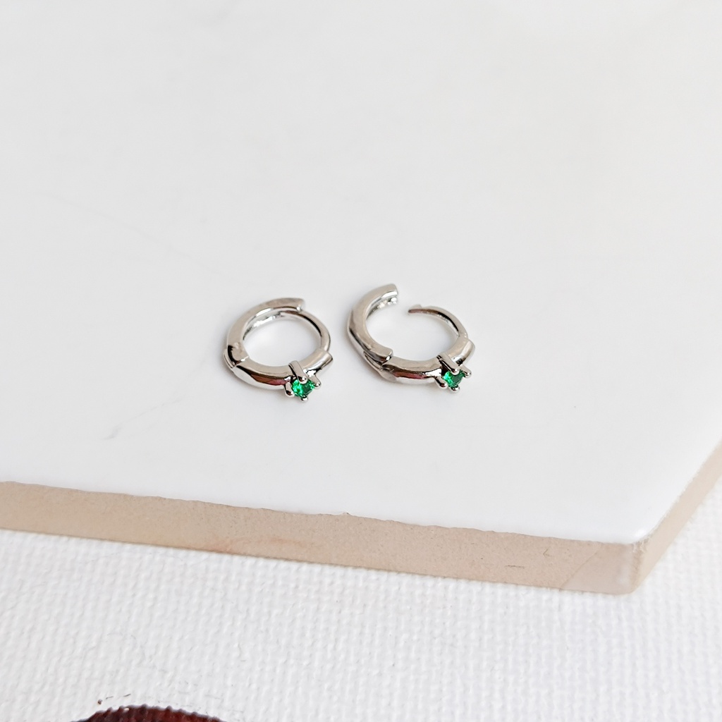 Pendientes Aritos Circonitas Verde Plateado