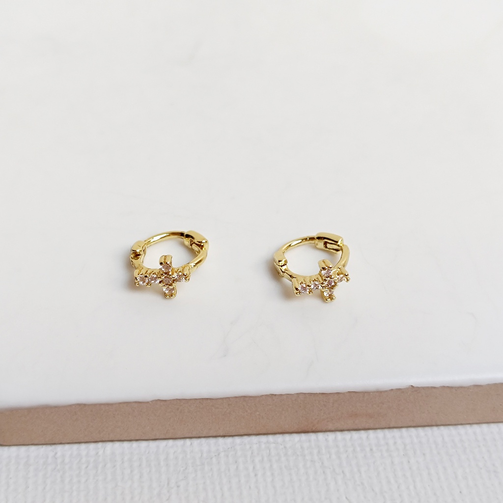 Pendientes Aritos  Cruz Circonitas  Blanca Dorado