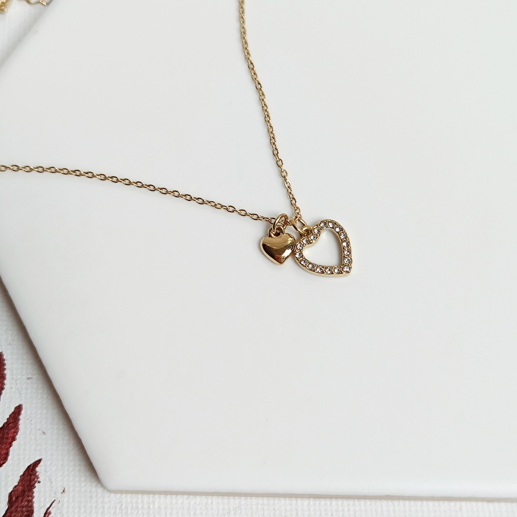 Collar Doble Corazón Circonita Blanca Dorado