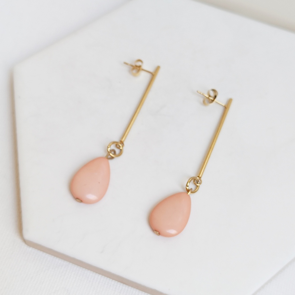 Pendientes Palito Con Gota Rosa Dorado