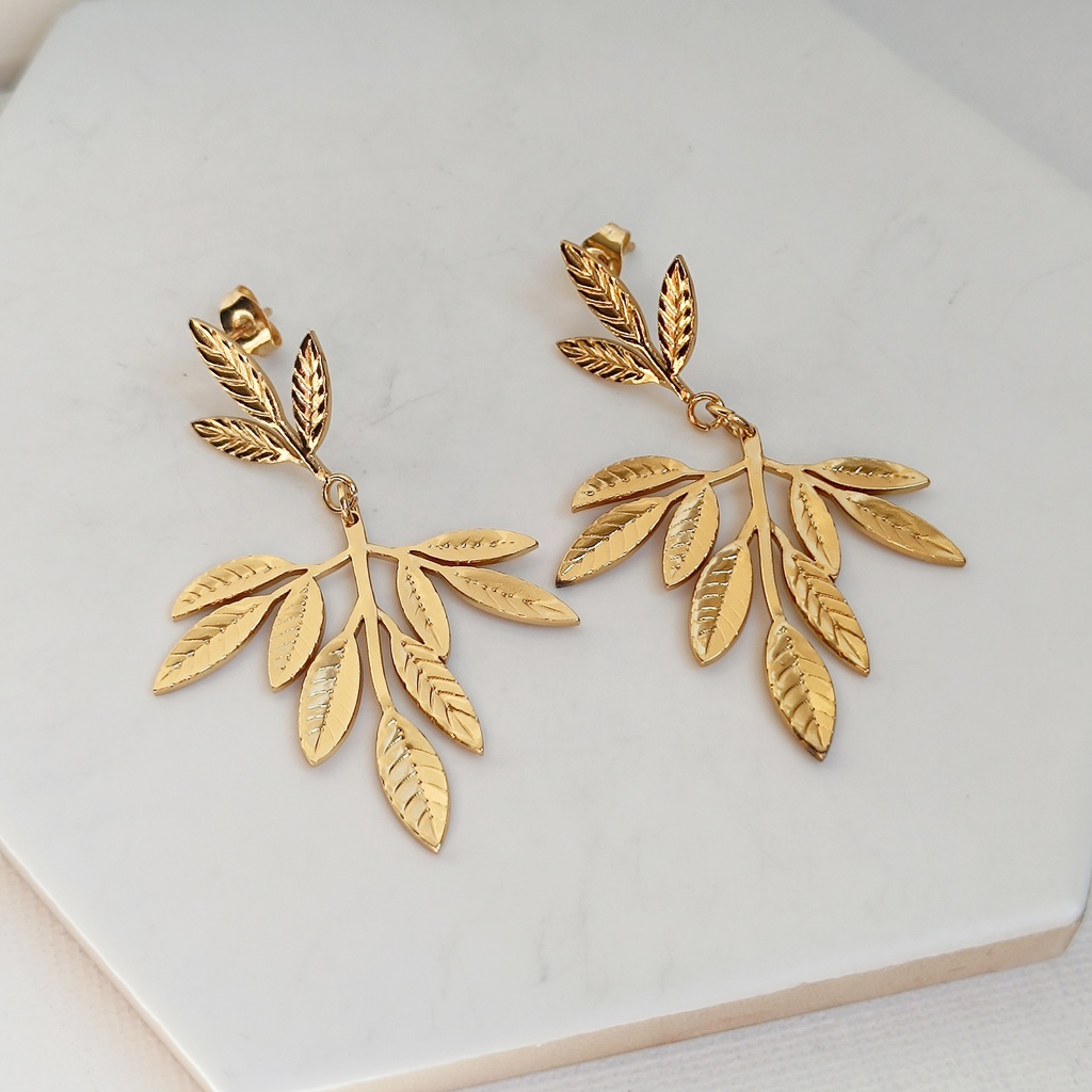 Pendientes Rama De Hojas Dorado