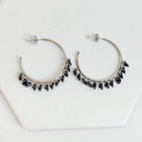 Pendientes Semi Aro Cuentas Negras Plateado