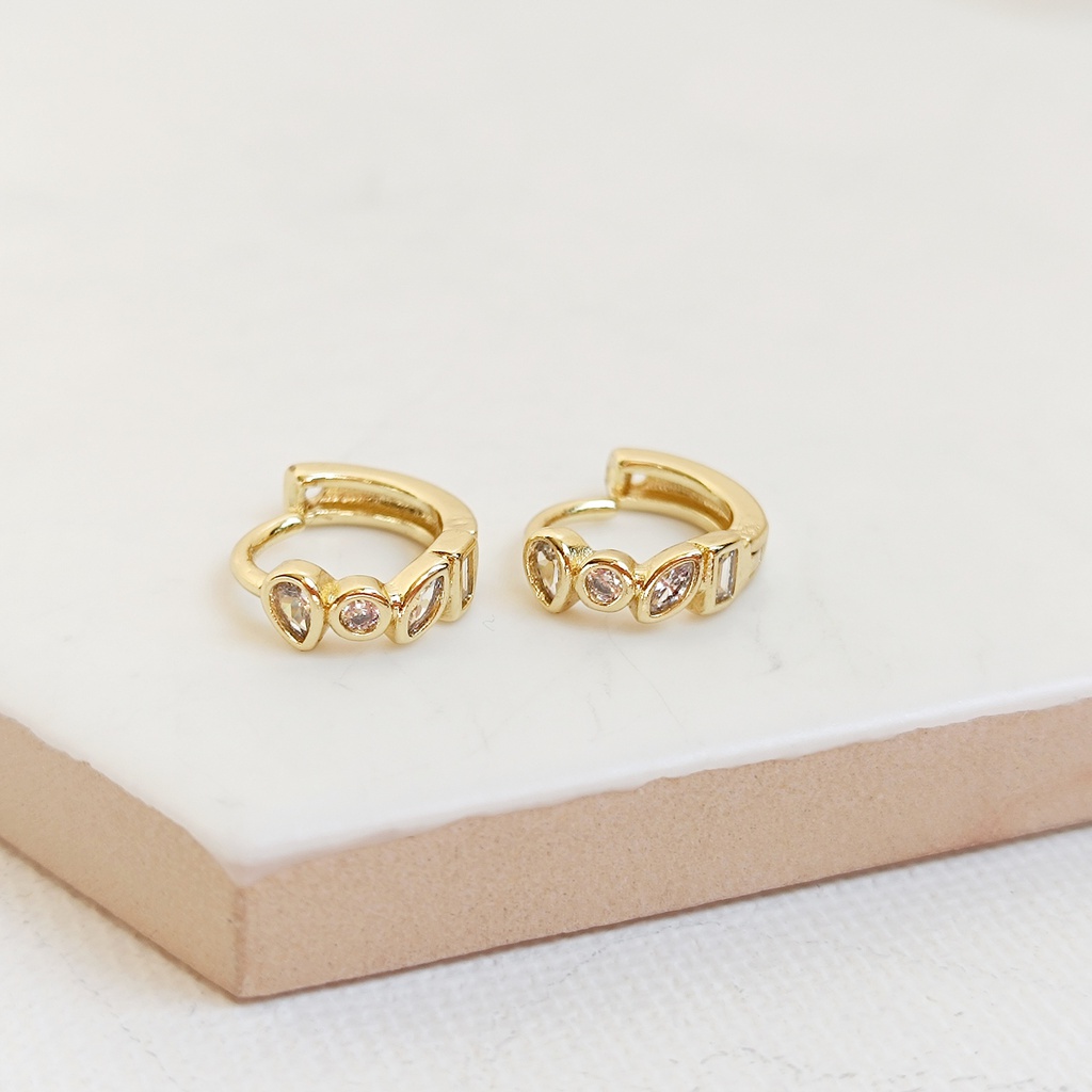 Pendientes Aritos Circonitas Geo Dorado