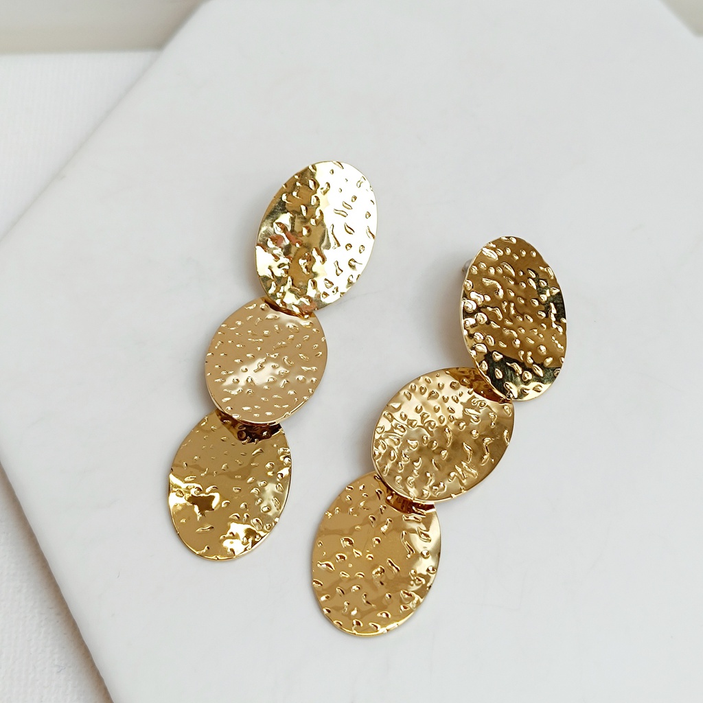 Pendientes Triple Chapa Texturas Dorado