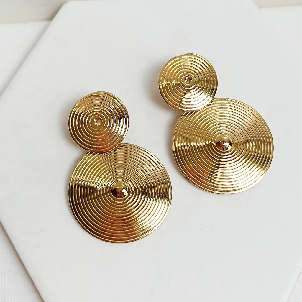 Pendientes Doble Textura Circular Dorado