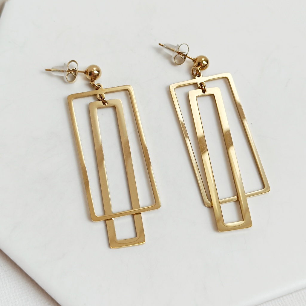 Pendientes Doble Rectángulo Dorado