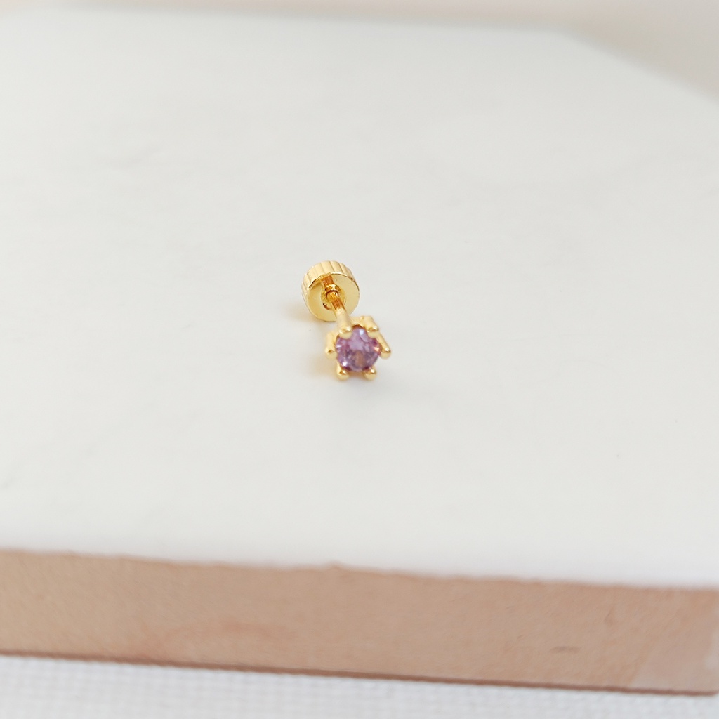 Pendiente Circonita Estrella Lila Dorado (Rosca)