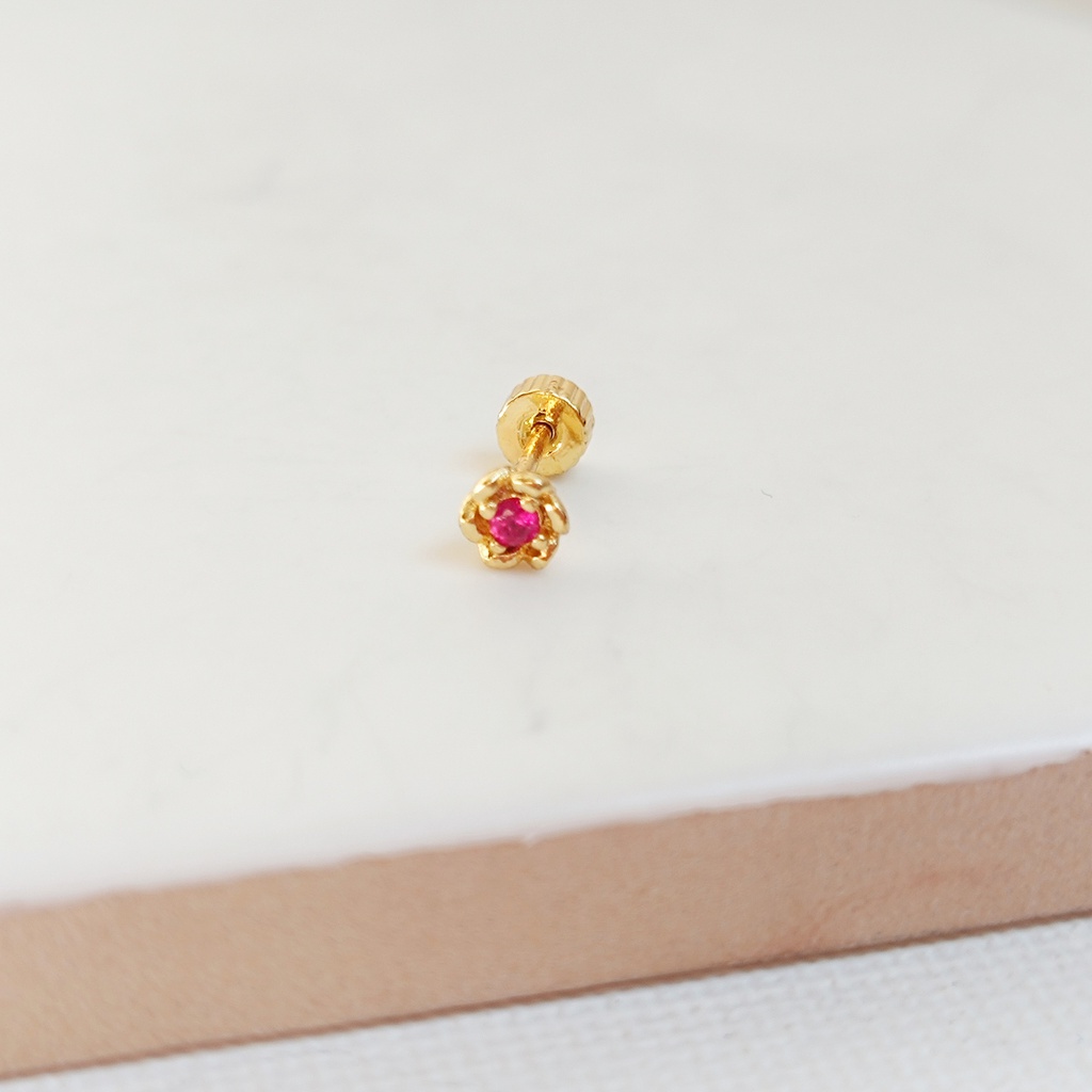 Pendiente Circonita Fucsia Flor Dorado (Rosca)