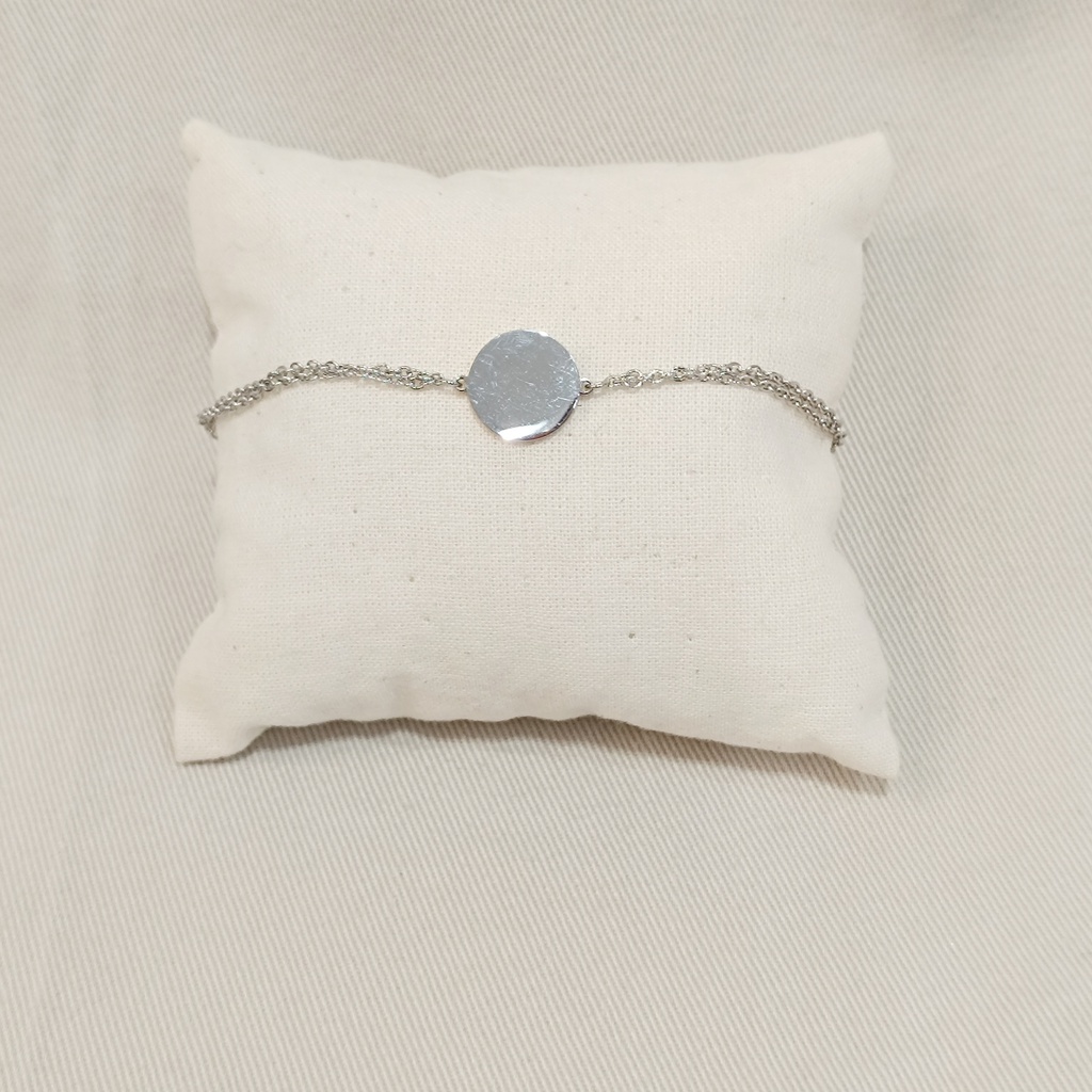Pulsera Medalla Grabable Doble Cadena (Plateada)
