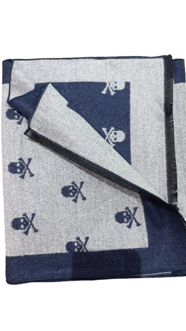 Bufanda Azul Reversible Gris Calaveras Stroget