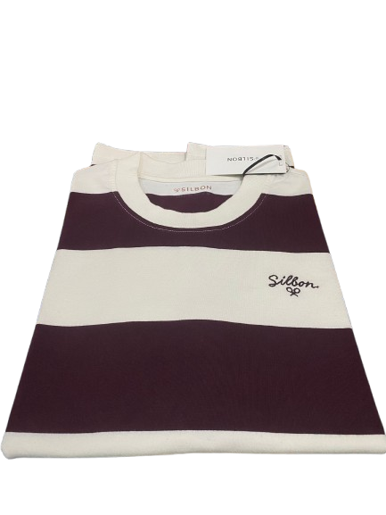 Camiseta Special Fit Raya Ancha Burdeos - Silbon