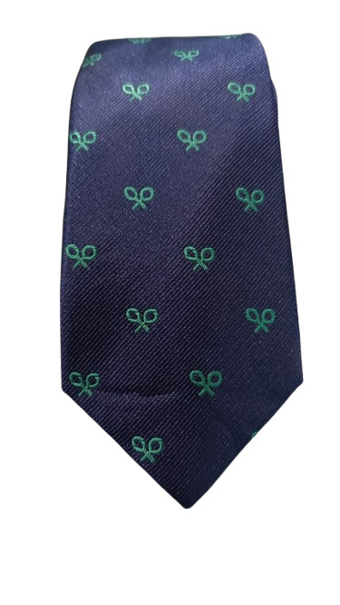 Corbata Azul Oscuro Con Raquetas Verdes - Stroget