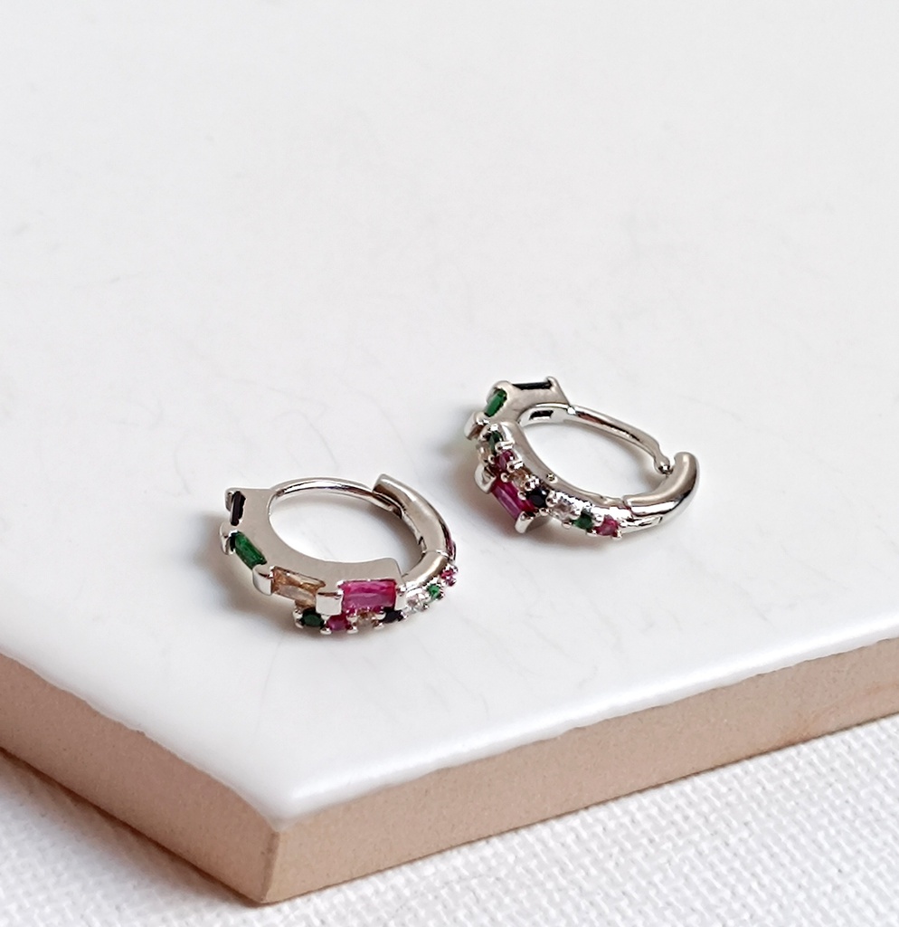 Aros Circonitas Colores Plateado