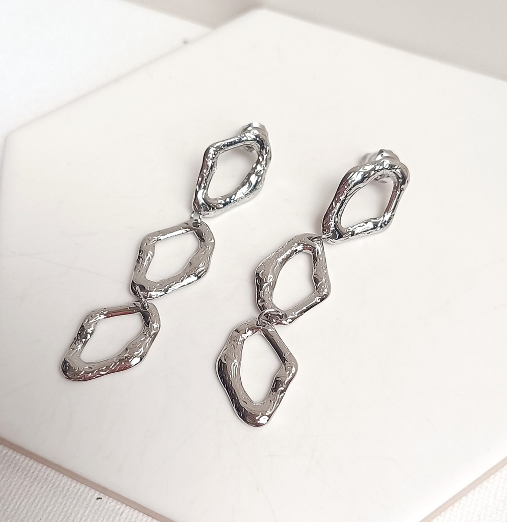 Pendientes Textura Forma Rombo Plateado
