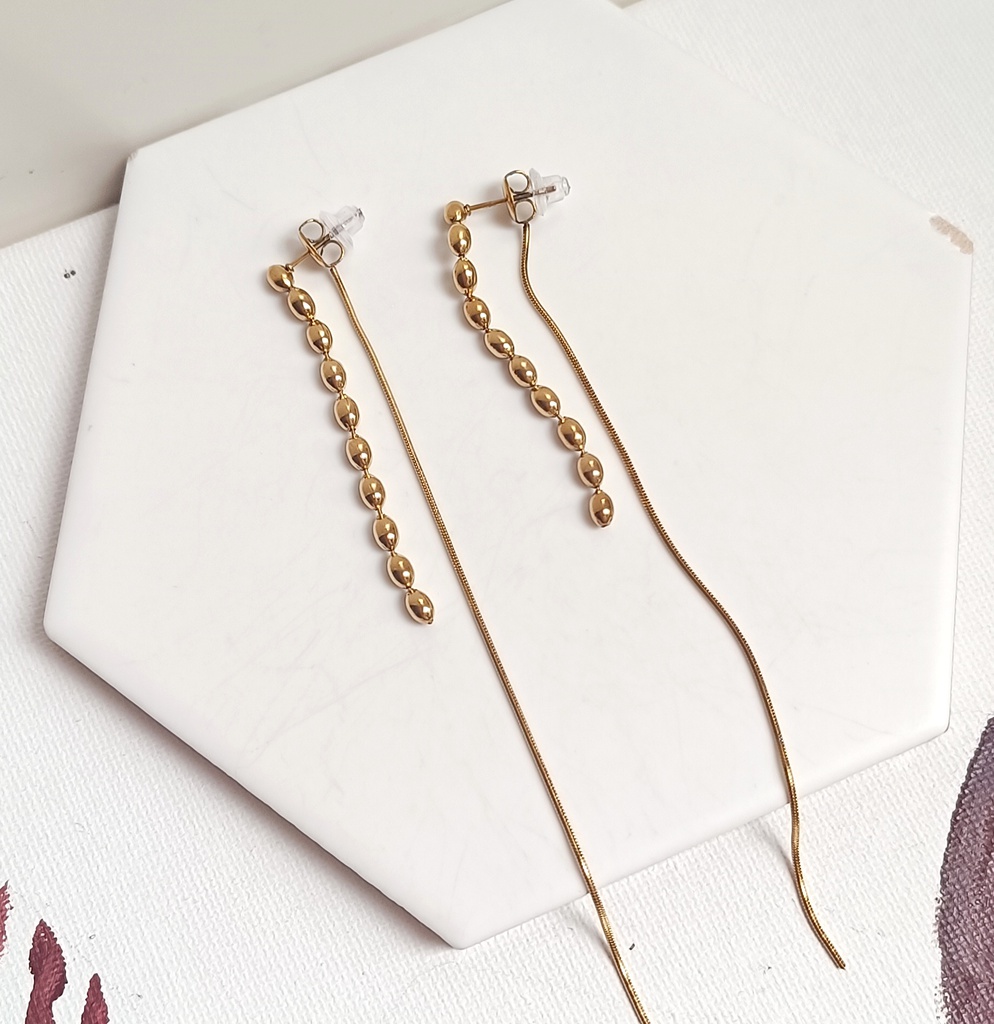 Pendientes Cadena Fina Con Bolitas Dorado