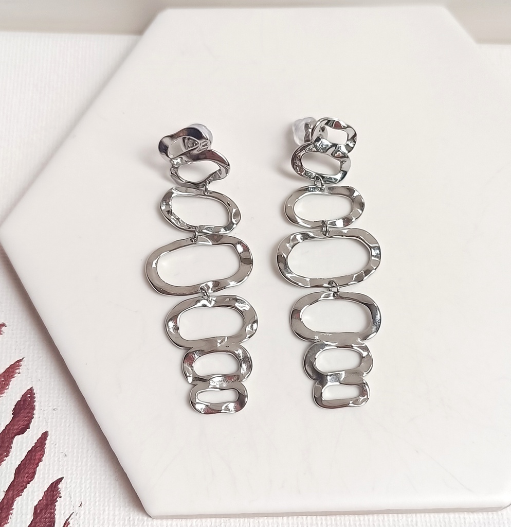 Pendientes Estructura De Óvalos Plateado