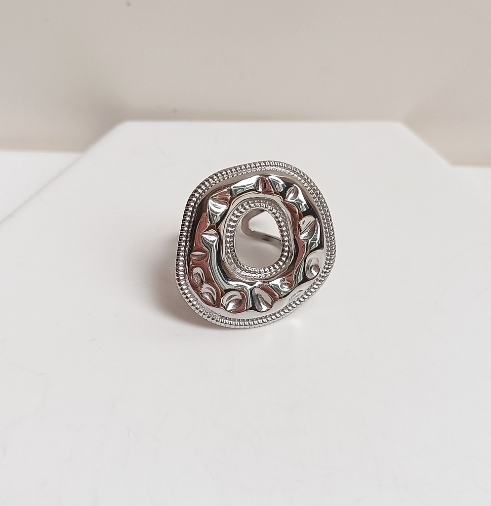 Anillo Maxi Círculo Relieve Plateado
