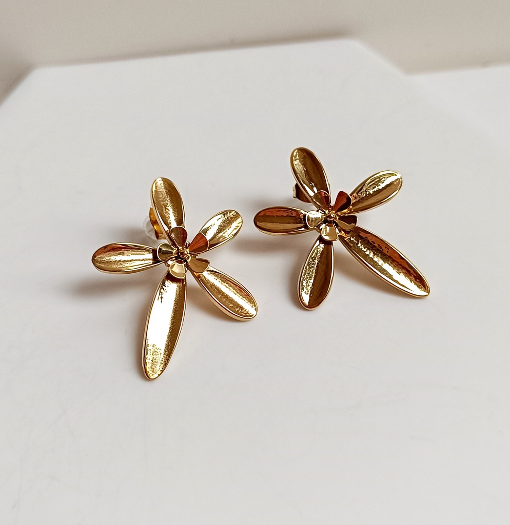 Pendientes Doble Flor Dorado
