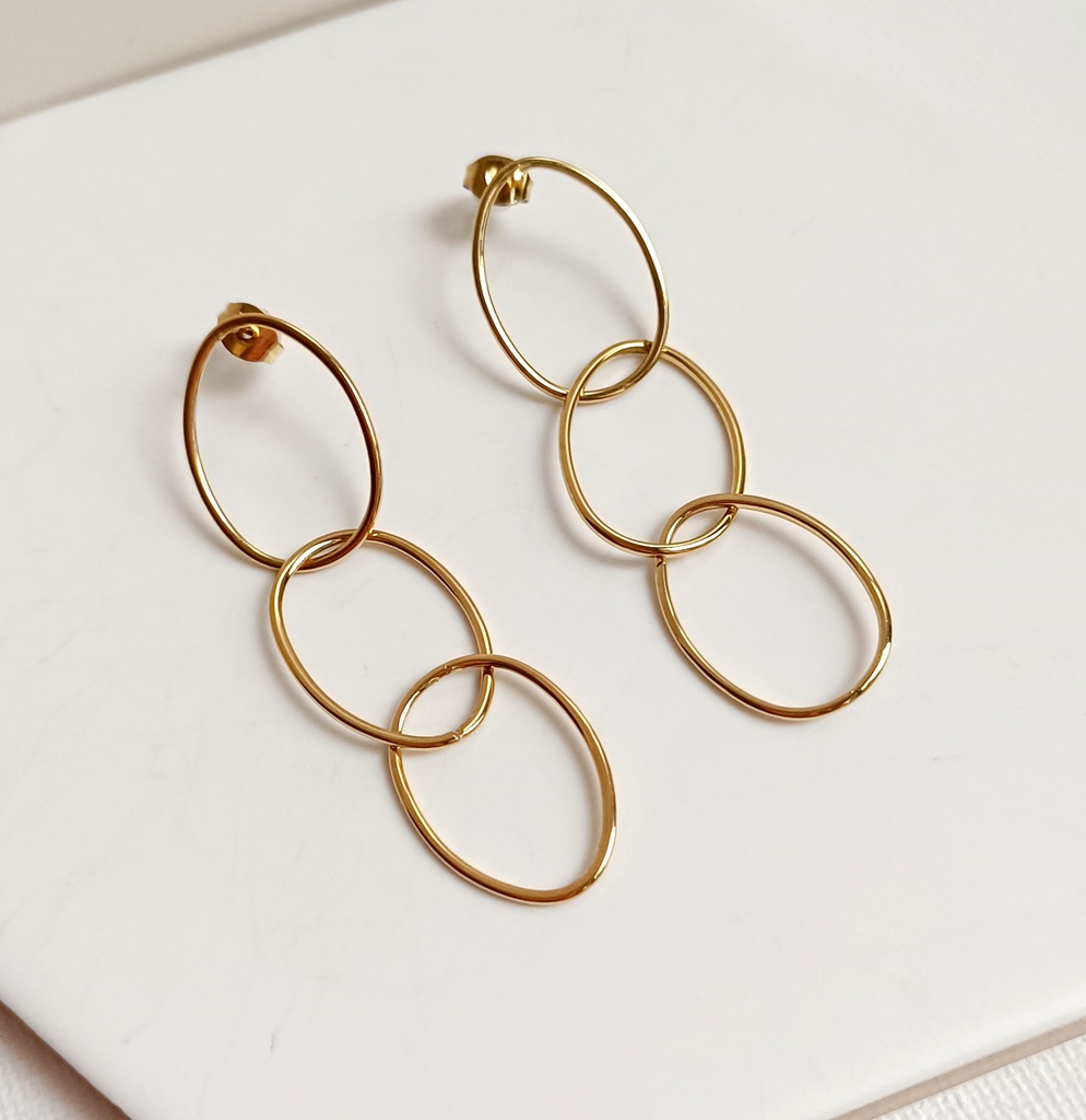 Pendientes Triple Óvalo Dorado