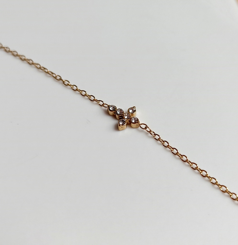 Pulsera Cruz Circonita (Dorado)