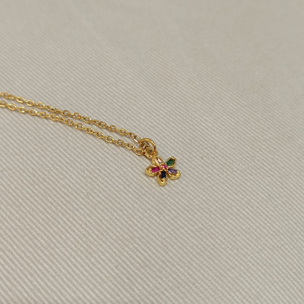 Collar Flor Circonitas Colores Dorado