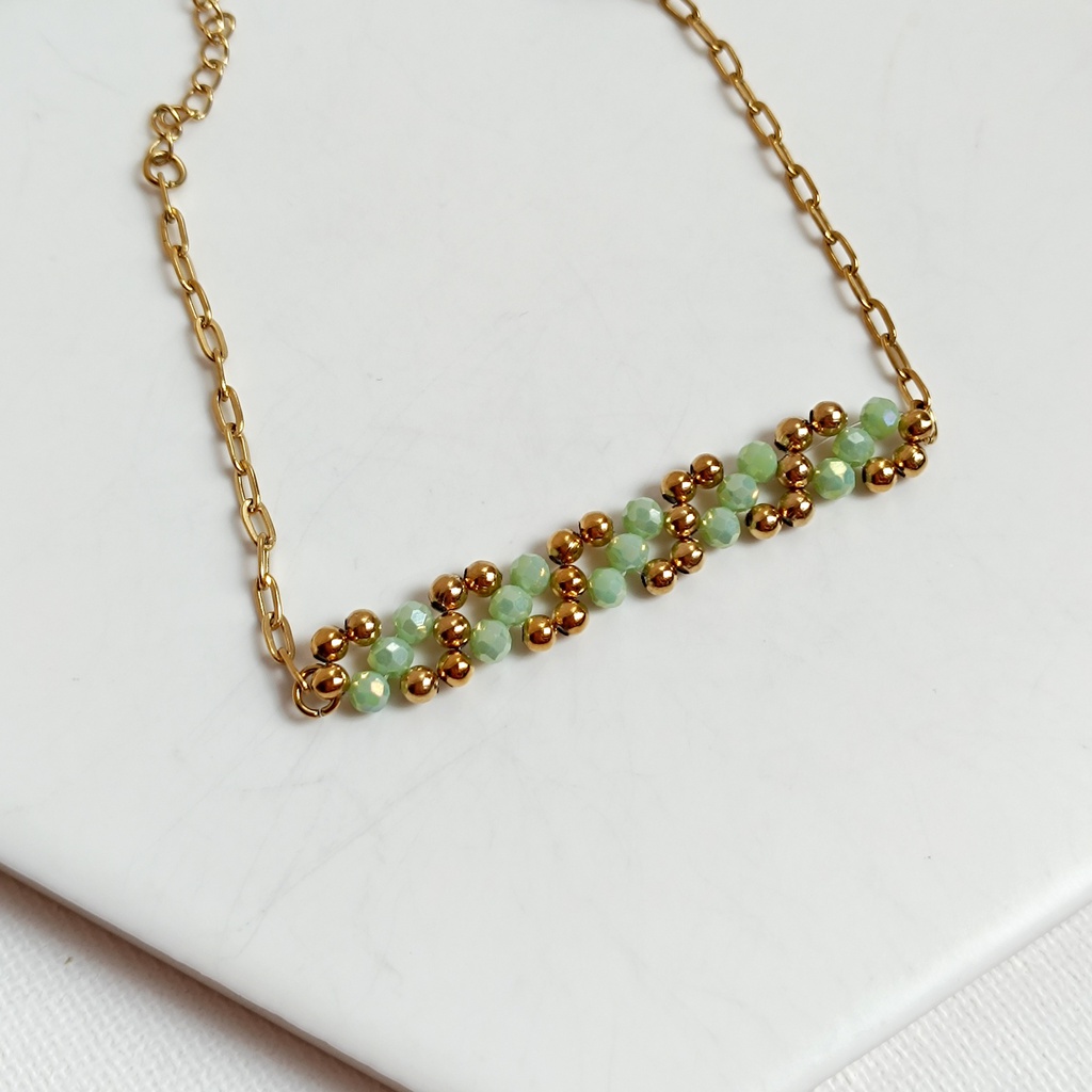 Pulsera Bolitas Cuentas Verde Dorado