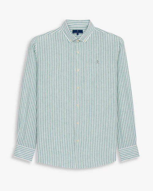 Camisa Striped Linen Green Tide - Harper &amp; Neyer