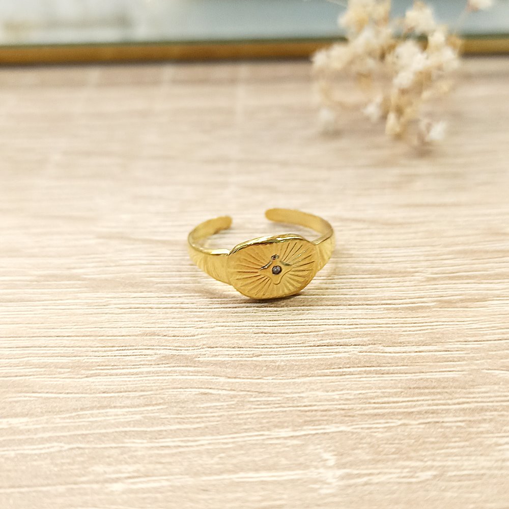 Anillo sello circon dorado