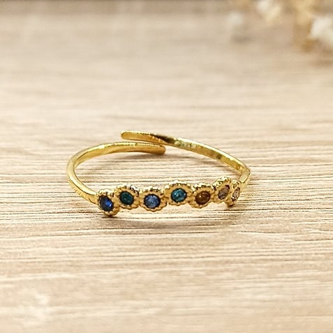 Anillo Corona Circonitas Colores Dorado