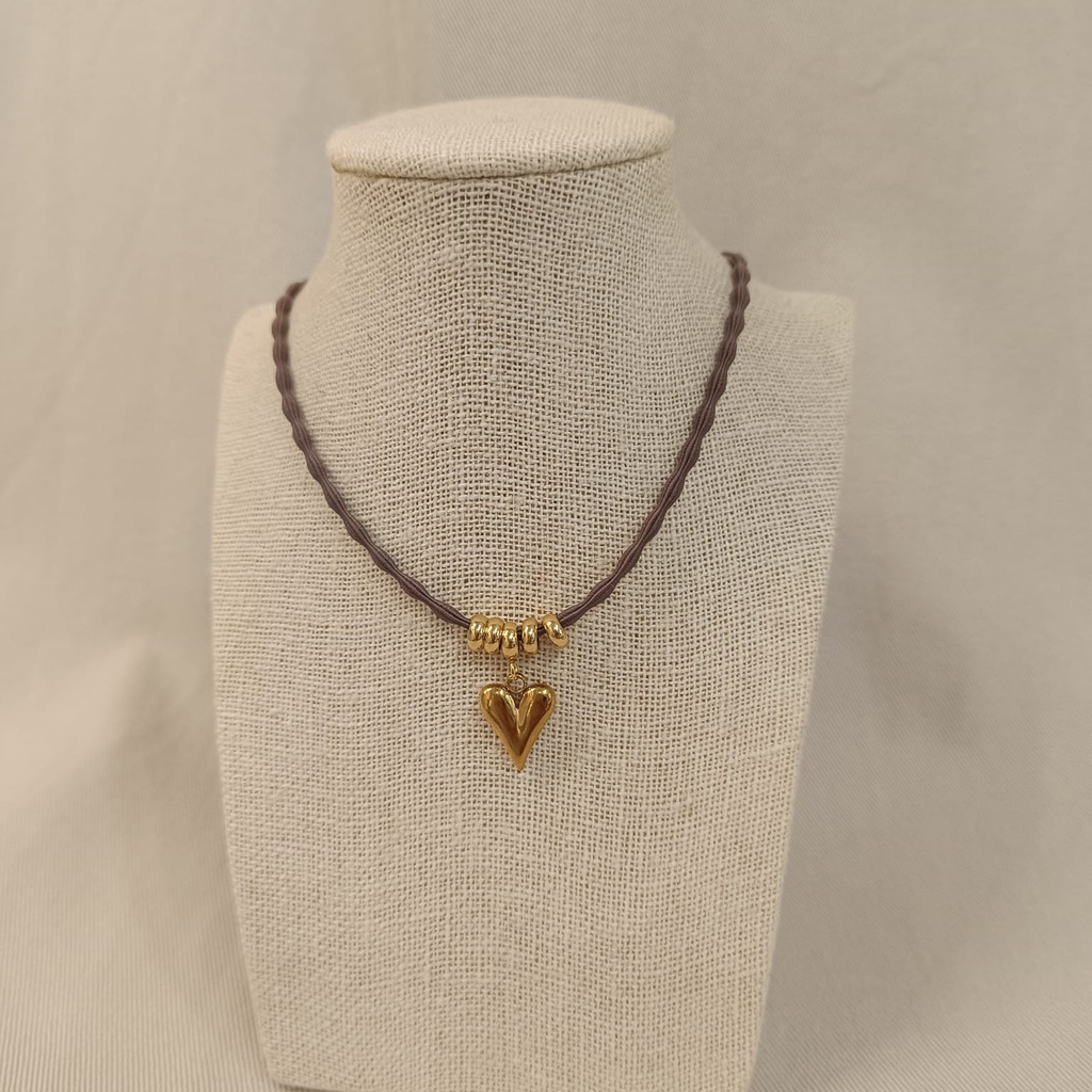 Collar Cordón Corazón 3D Dorado