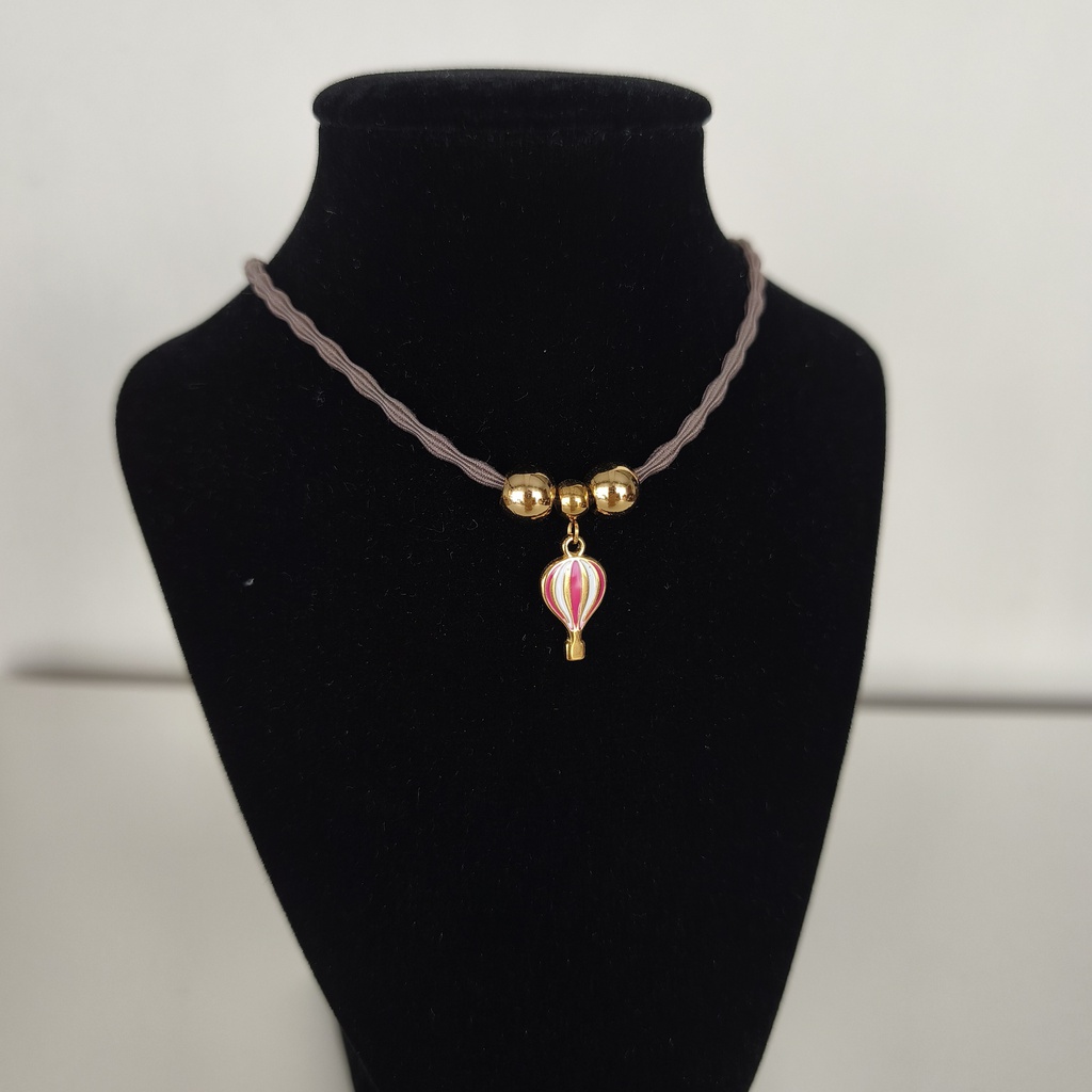 Collar Cordón Globo Blanco Y Rojo Dorado