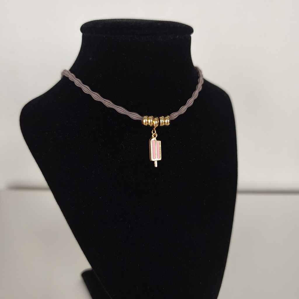 Collar Cordón Helado Rosa Dorado