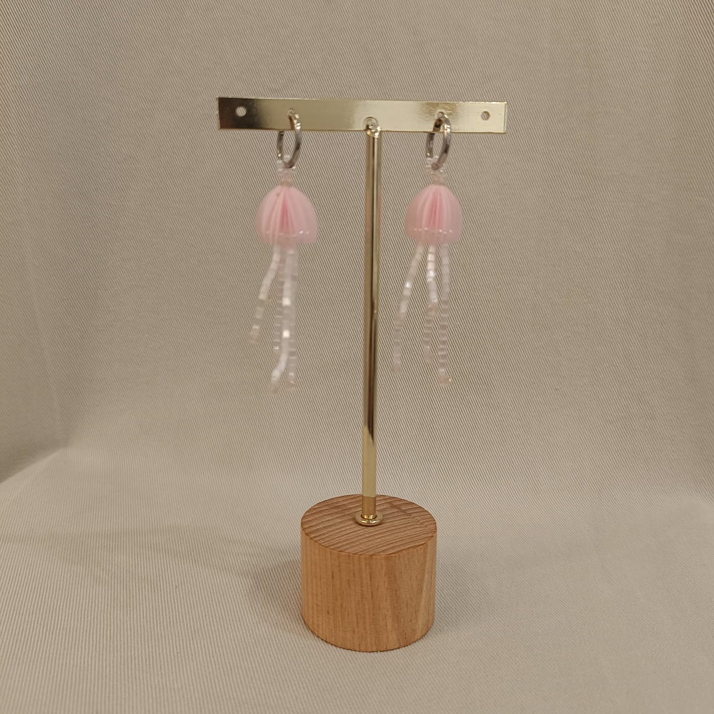 Pendientes Medusa Rosa Cierre Aro Plateado