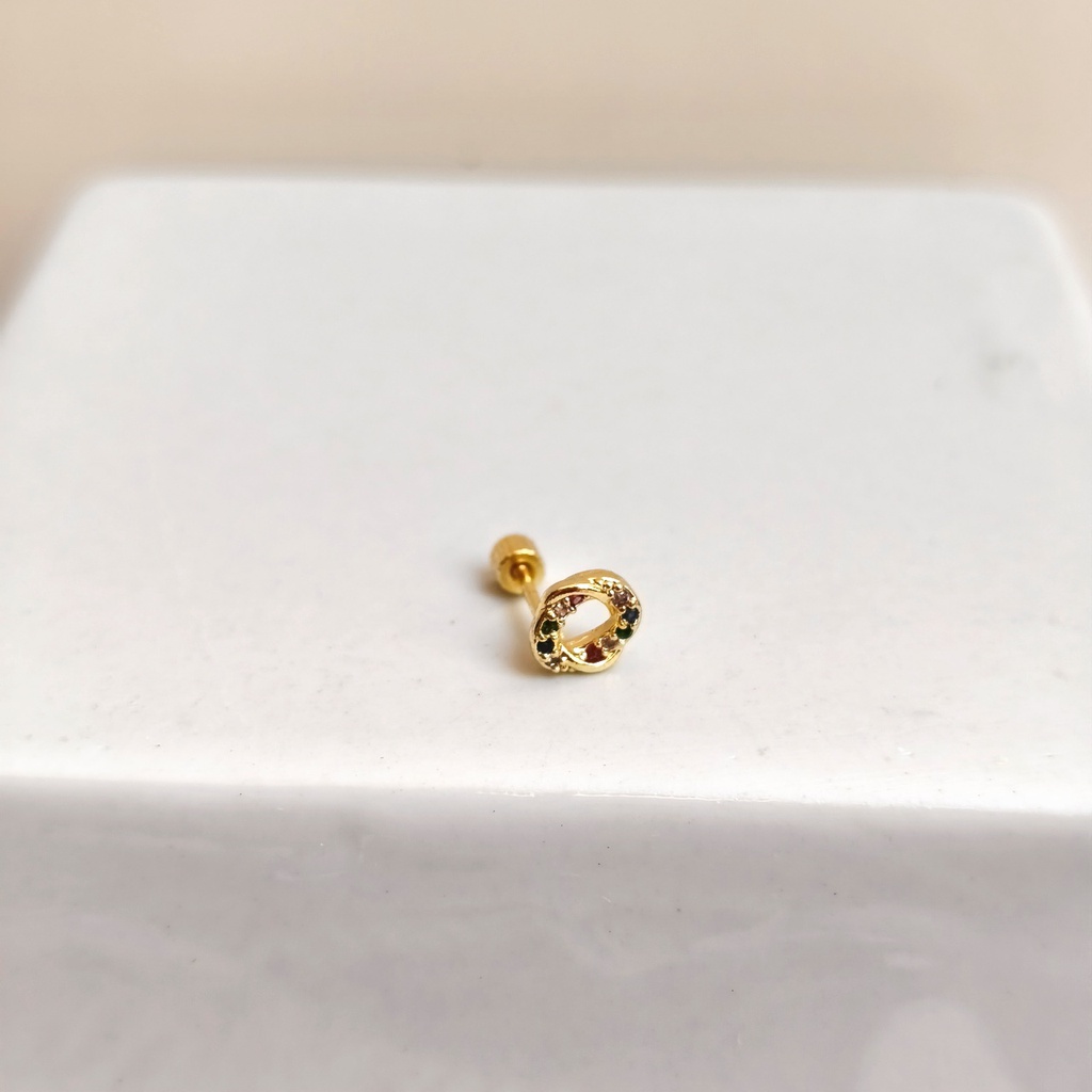 Pendiente Circonita Círculo Dorado (Rosca)