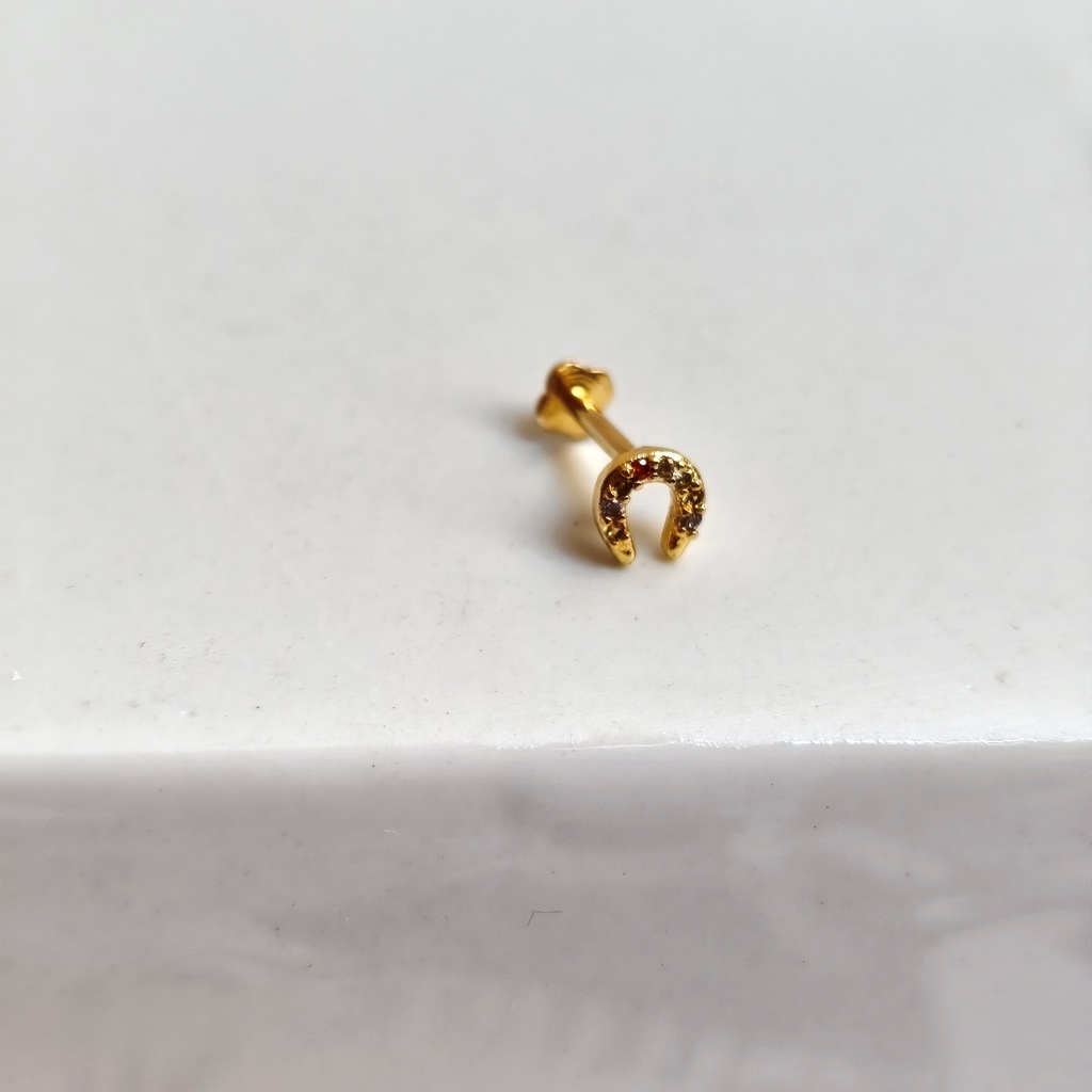 Pendiente Circonita Herradura Dorado (Rosca)