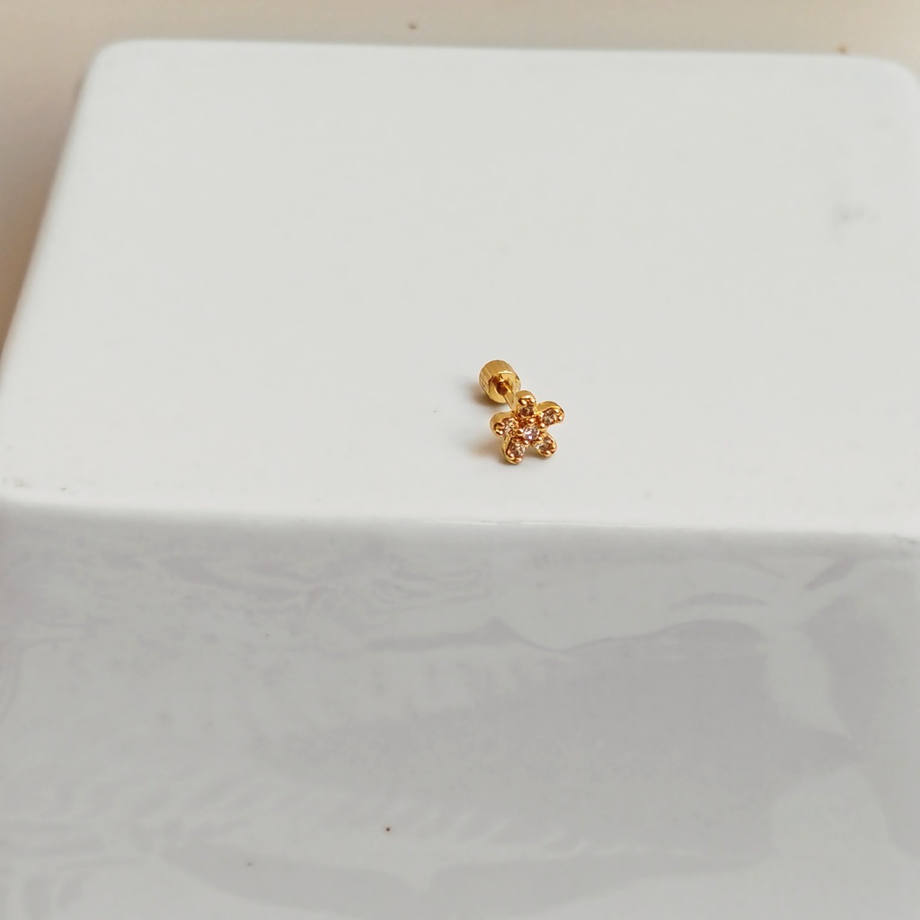 Pendiente Circonita Flor Dorado (Rosca)