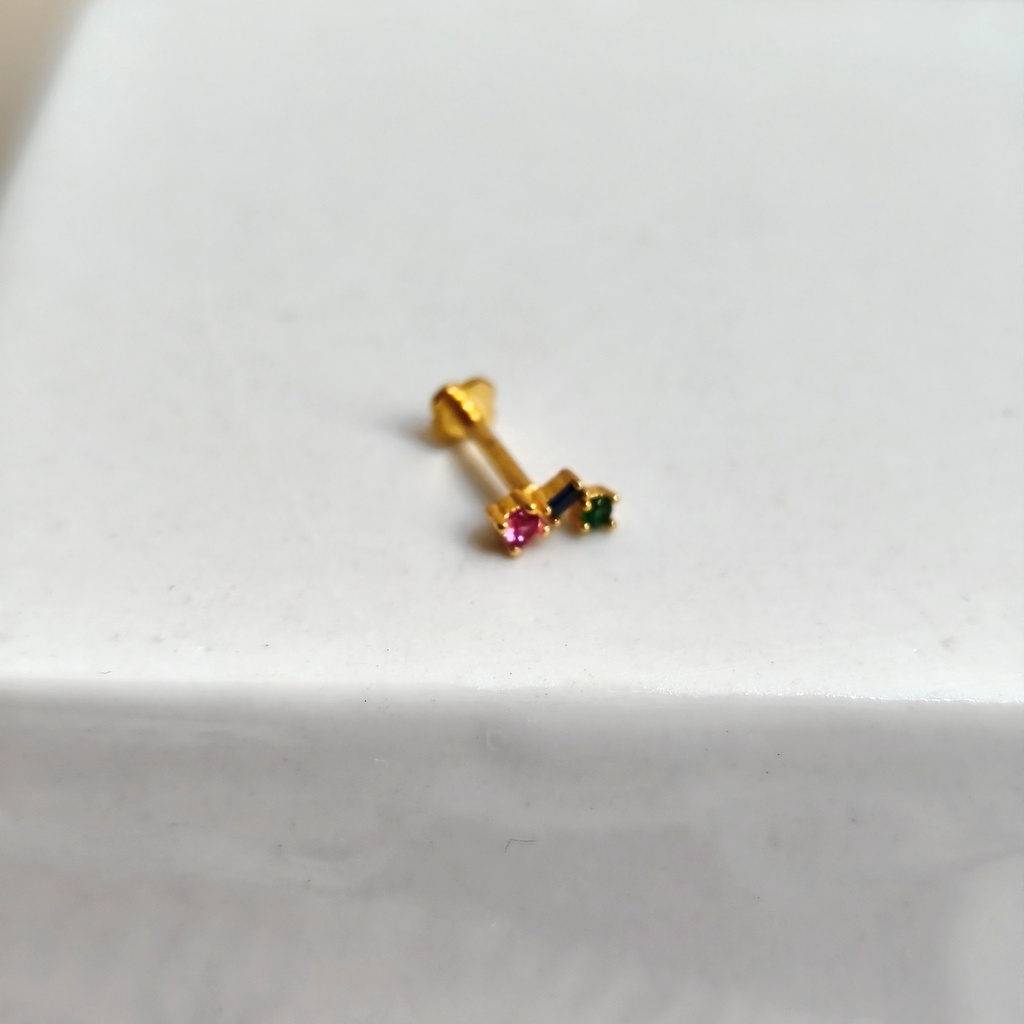 Pendiente Circonita Geo Colores Dorado (Rosca)