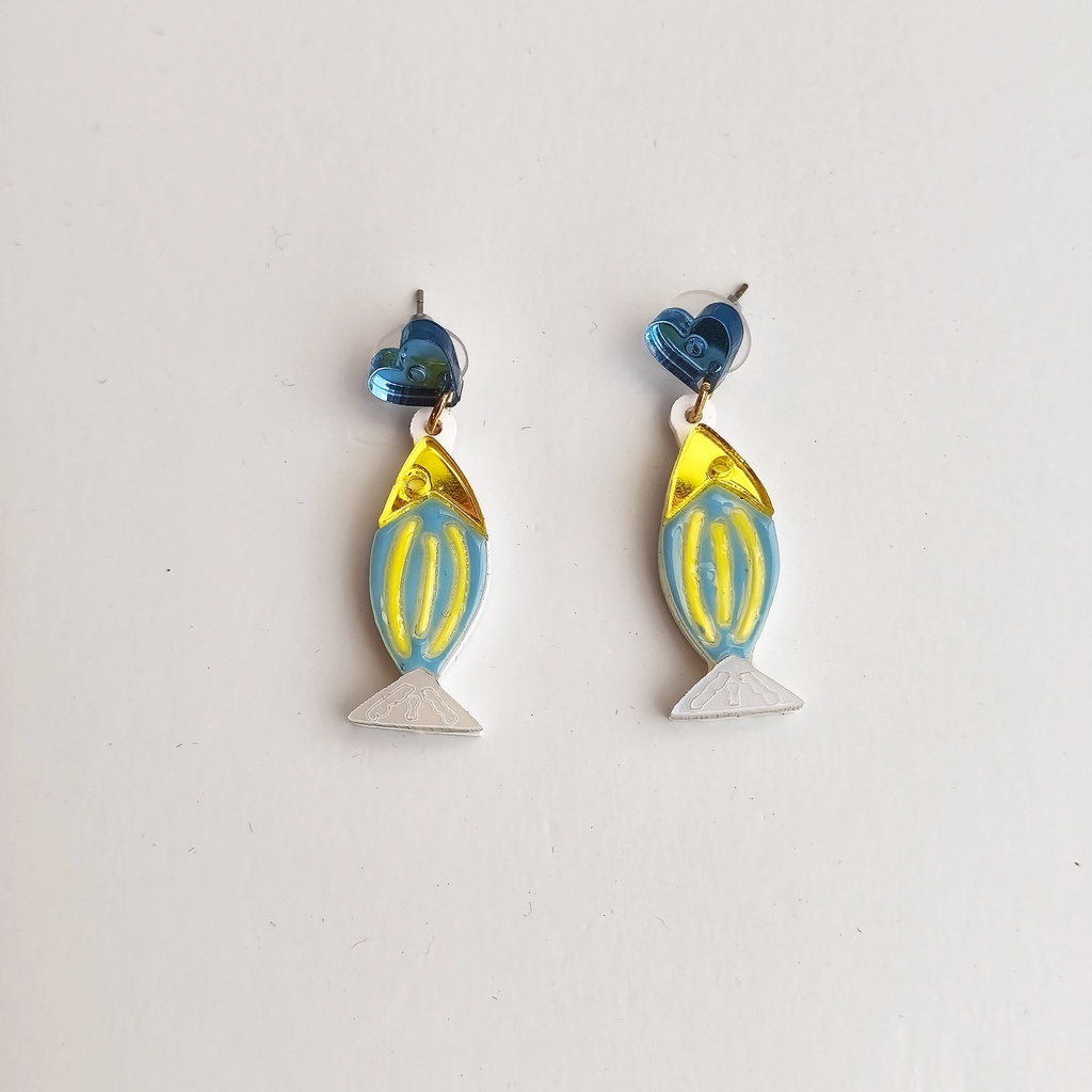 Pendientes Pez Azul Corazón Metacrilato