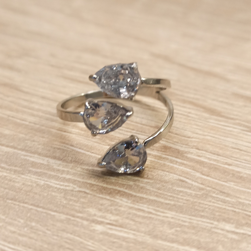 Anillo Triple circonita gota plateado