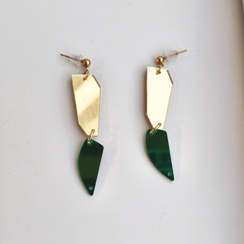 Pendientes Metacrilato Abstract Dorado Verde