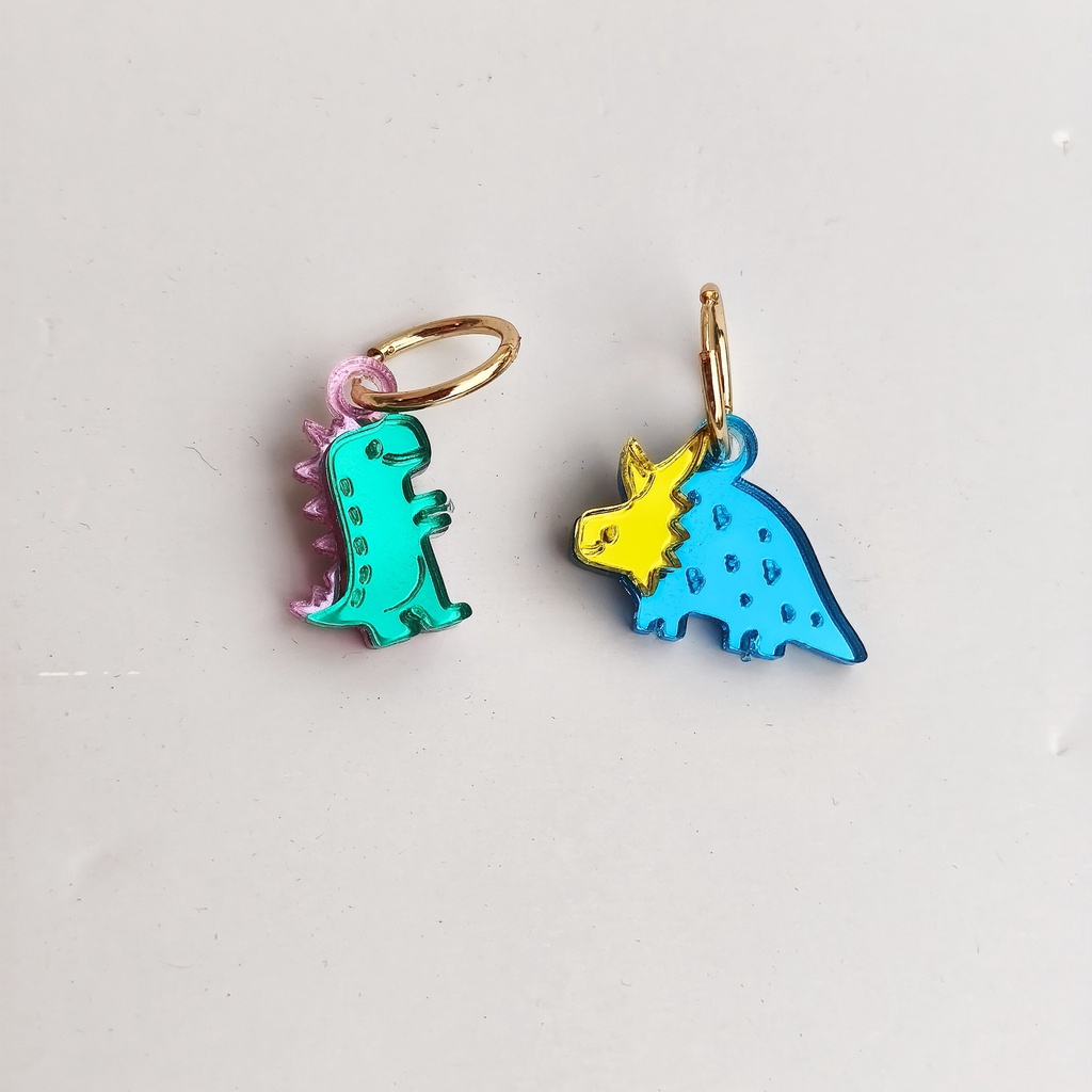 Pendientes Metacrilato Aro Dorado Dinosaurios