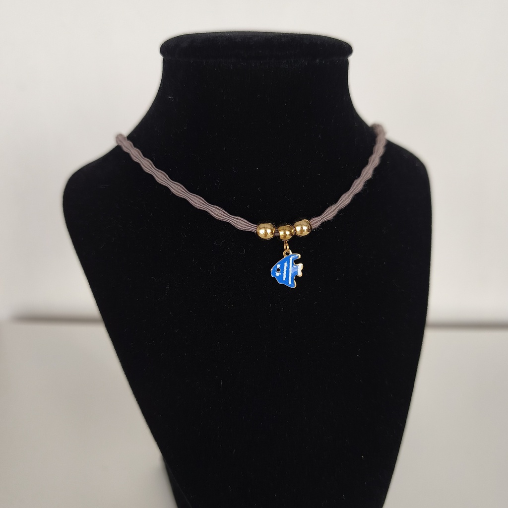 Collar Cordón Pez Azul Dorado