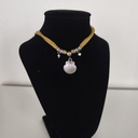 Collar Cinta de Seda Ocre Concha (Plateado)