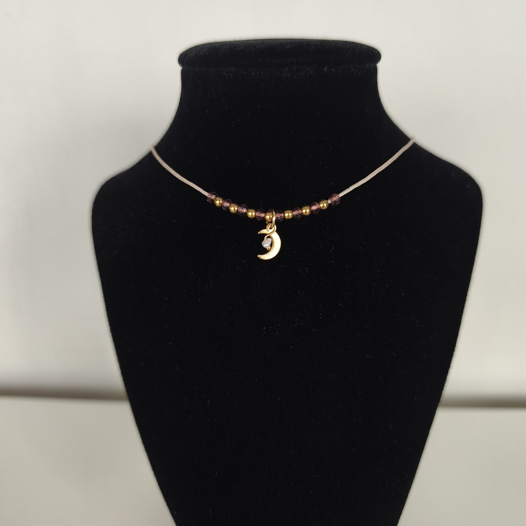 Collar Cuerda Macramé Buganvilla Luna (Dorado)