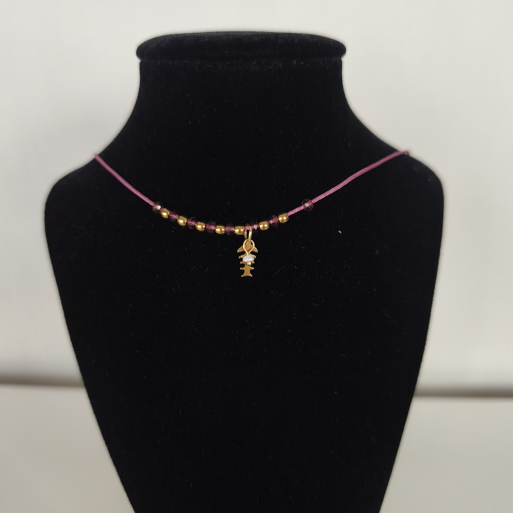 Collar Cuerda Macramé Buganvilla Raspa (Dorado)